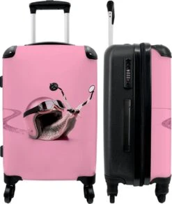 NoBoringSuitcases.com® Koffer Groot - Slak - Roze - Meisjes - Racen - Trolley Koffer Met TSA-slot - Met Wielen - 90 Liter - Reiskoffer - 66 Cm