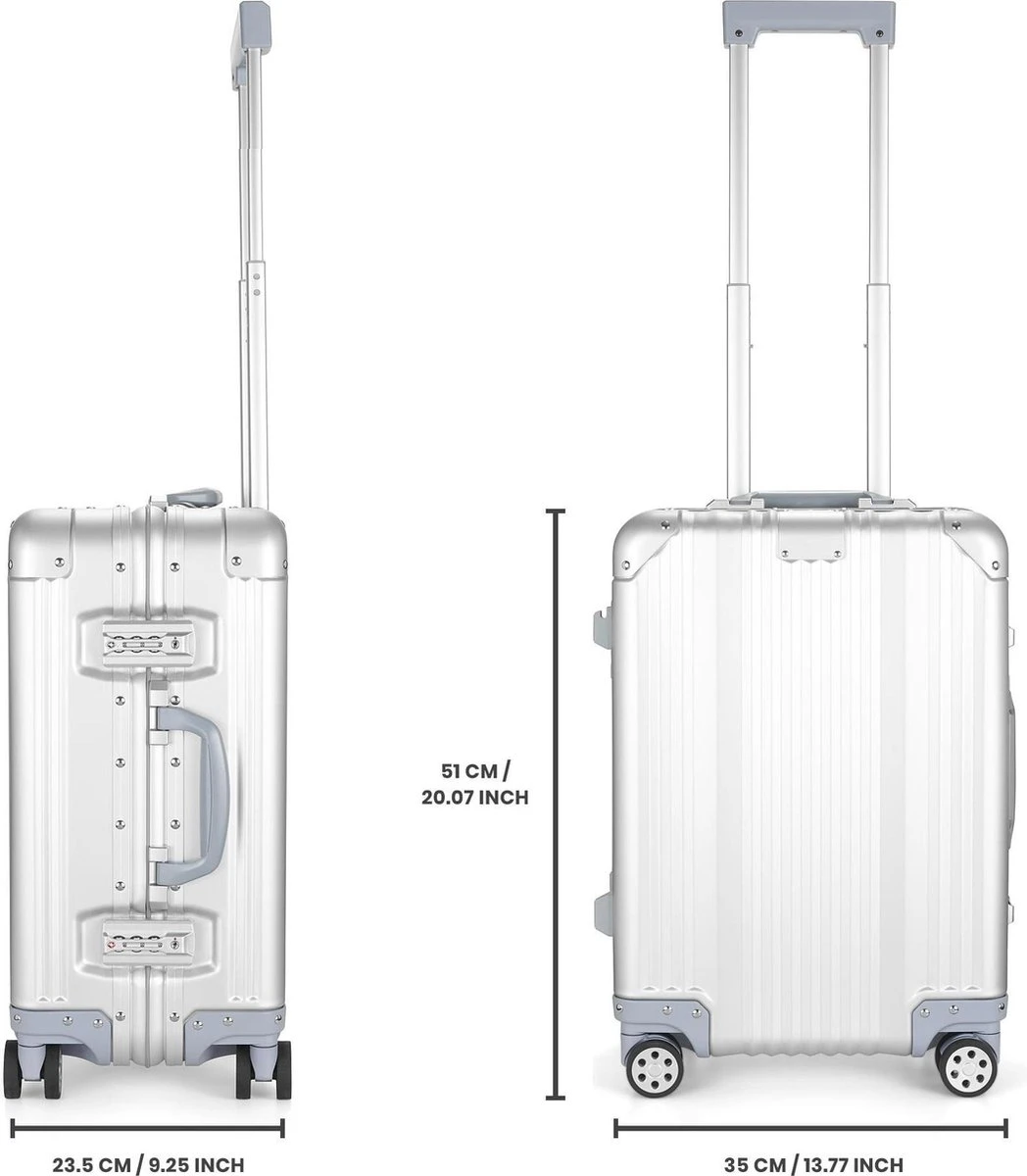 Aluminium Handbagage Koffer Mozzel Darrow - Reiskoffer Met Wielen - 51cm - Harde Koffer - Zilver 10 Aluminium Handbagage Koffer Mozzel Darrow - Reiskoffer Met Wielen - 51cm - Harde Koffer - Zilver - Afbeelding 10