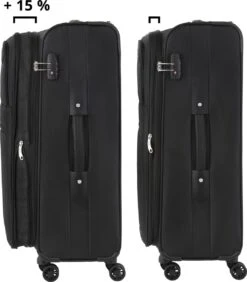 TravelZ Softspinner TSA Kofferset - 2-delig Handbagage + Grote Koffer 77cm - Dubbele Wielen - Zwart -Reizen Verkoopwinkel 1050x1200 6
