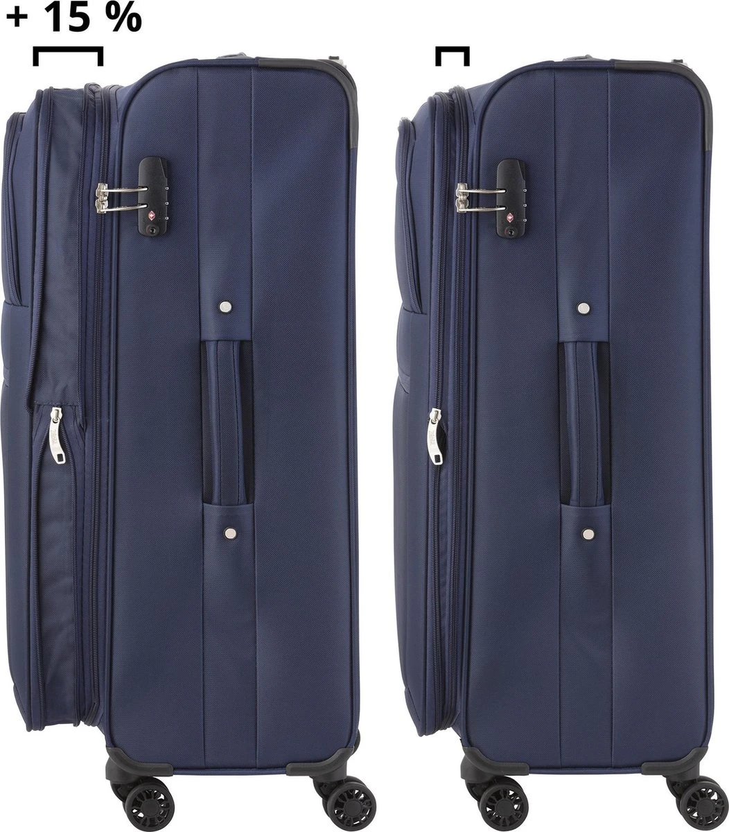 TravelZ Softspinner TSA Kofferset - 2-delig Handbagage + Grote Koffer 77cm - Dubbele Wielen - Blauw 3 TravelZ Softspinner TSA Kofferset - 2-delig Handbagage + Grote Koffer 77cm - Dubbele Wielen - Blauw - Afbeelding 3