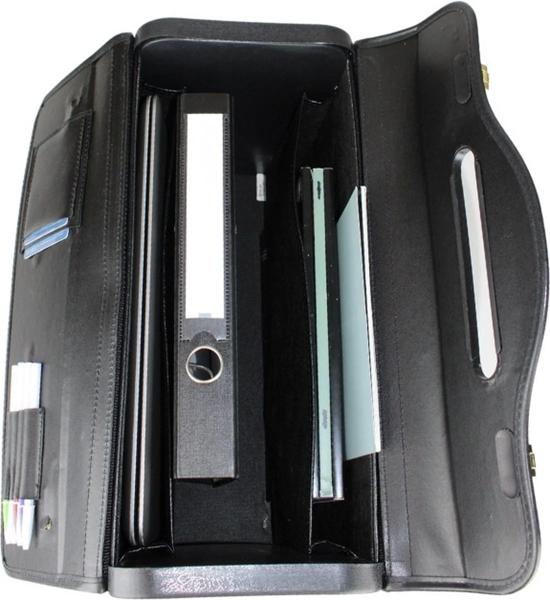 Pilotenkoffer Zonder Wiel - Kunstleer Zwart - Grote Piloten Koffer Met Laptopvak En Cijferslot - Kantoor Koffer - Werk Koffer 2 Pilotenkoffer Zonder Wiel - Kunstleer Zwart - Grote Piloten Koffer Met Laptopvak En Cijferslot - Kantoor Koffer - Werk Koffer - Afbeelding 2