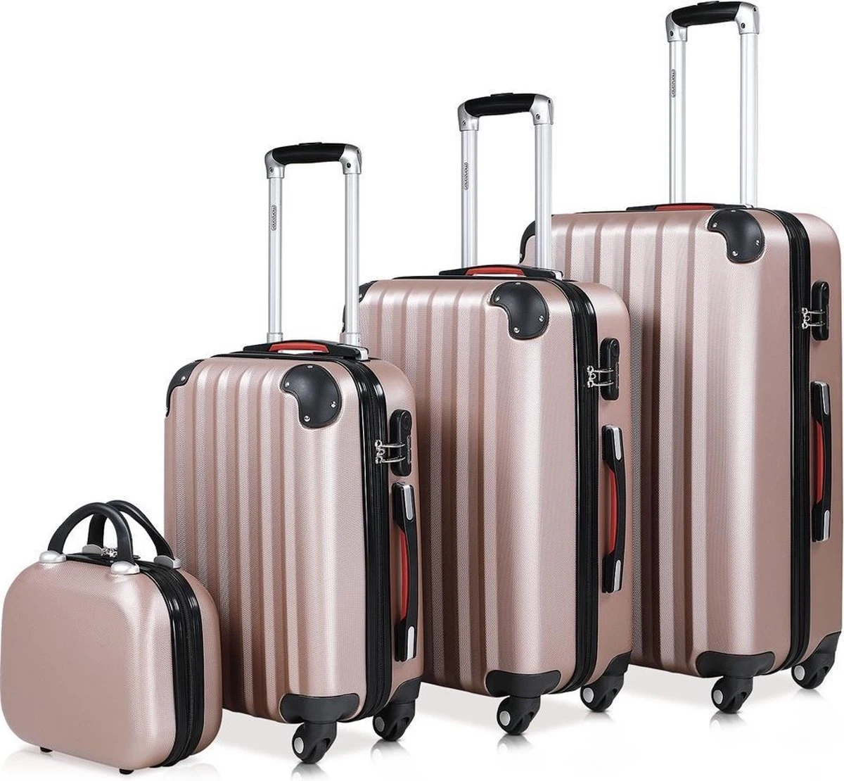 Monzana Hardcase Kofferset 4 Delig - Baseline Beautycase/M/L/XL - Rosé 1 Monzana Hardcase Kofferset 4 Delig - Baseline Beautycase/M/L/XL - Rosé
