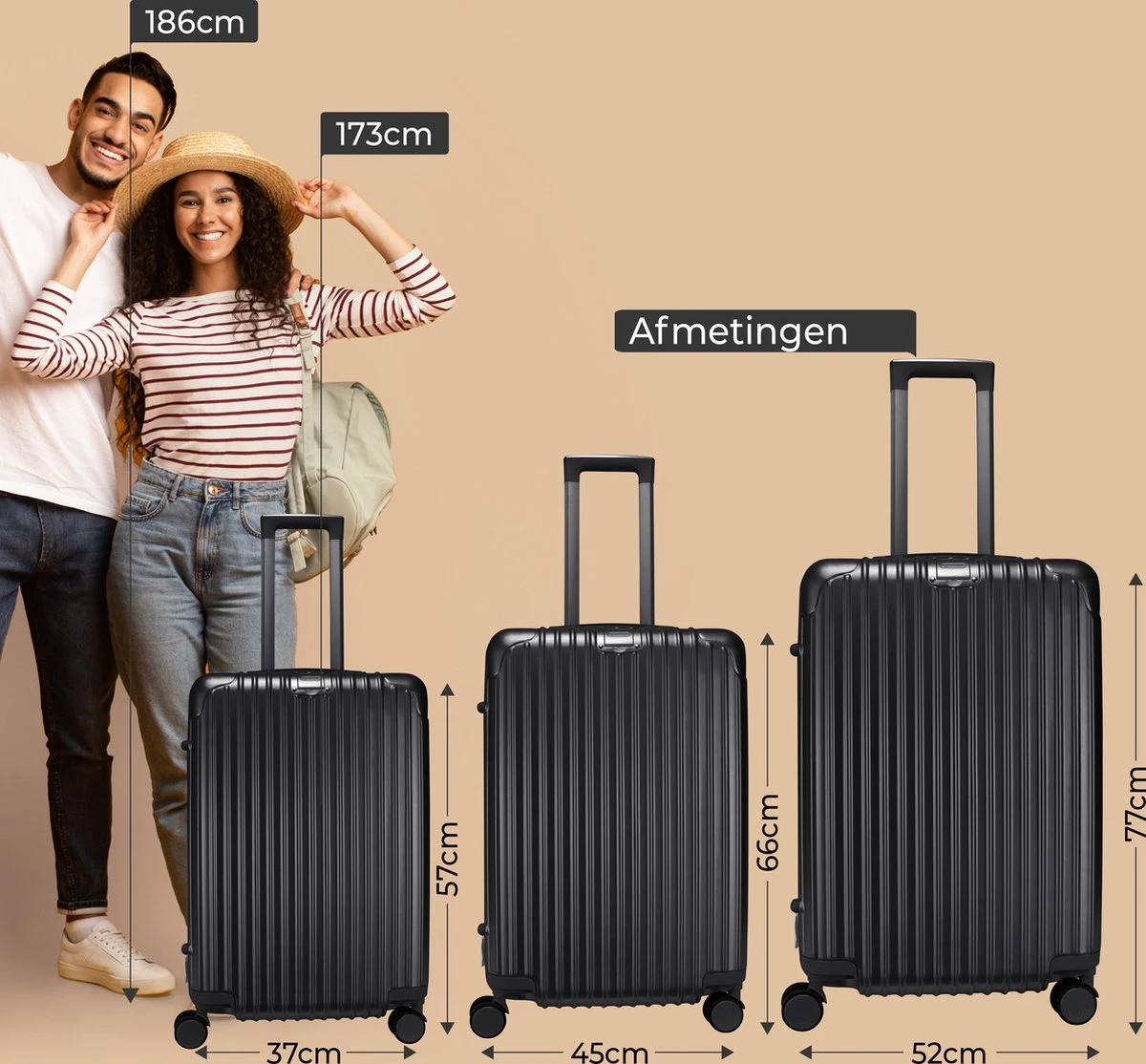 Royal Swiss - Reis Koffer - 76cm - Cijferslot- Lichtgewicht Koffer - 4 Wielen- Zwart 5 Royal Swiss - Reis Koffer - 76cm - Cijferslot- Lichtgewicht Koffer - 4 Wielen- Zwart - Afbeelding 5