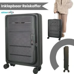 Asyam Units- Handbagage- Invouwbaar- Koffer- Koffer 38L- Spinner Wielen- TSA Slot- Lichtgewicht- Zwart