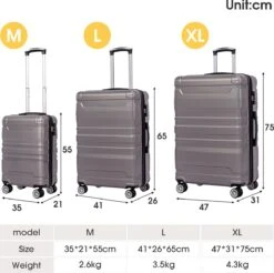 Merax 3-delig Kofferset Met TSA Slot - Trolleyset ABS 40L, 70L & 110 Liter - Grijs -Reizen Verkoopwinkel 1200x1195 5