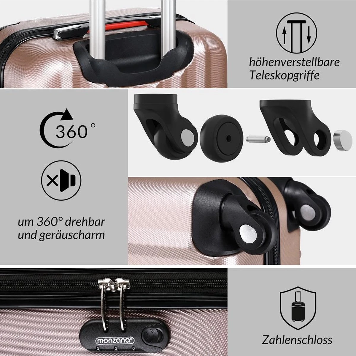 Monzana Hardcase Kofferset 4 Delig - Baseline Beautycase/M/L/XL - Rosé 12 Monzana Hardcase Kofferset 4 Delig - Baseline Beautycase/M/L/XL - Rosé - Afbeelding 12