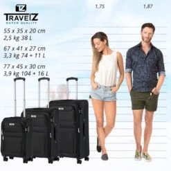 TravelZ Softspinner TSA Kofferset - 3-delige Zachte Trolleyset - Dubbele Wielen En Voorvakken Zwart -Reizen Verkoopwinkel 1200x1199 6