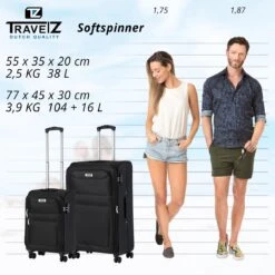 TravelZ Softspinner TSA Kofferset - 2-delig Handbagage + Grote Koffer 77cm - Dubbele Wielen - Zwart -Reizen Verkoopwinkel 1200x1199 7