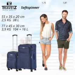 TravelZ Softspinner TSA Kofferset - 2-delig Handbagage + Grote Koffer 77cm - Dubbele Wielen - Blauw 14 TravelZ Softspinner TSA Kofferset - 2-delig Handbagage + Grote Koffer 77cm - Dubbele Wielen - Blauw -Reizen Verkoopwinkel 1200x1199 8