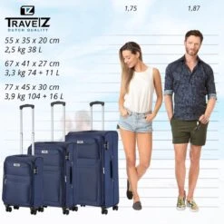 TravelZ Softspinner TSA Kofferset - 3-delige Zachte Trolleyset - Dubbele Wielen En Voorvakken Blauw -Reizen Verkoopwinkel 1200x1199 9