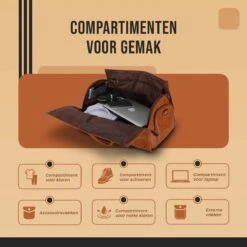 JeRie Weekendtas Voor Dames En Heren - Reistas Handbagage - 100% Echt PU Leer - Sporttas - Duffel Bag - Tas - Bruin -Reizen Verkoopwinkel 1200x1200 1075