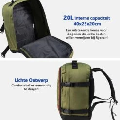 CabinMax Metz Reistas – Handbagage 20L – Rugzak – Schooltas - 40x25x20 Cm – Compact Backpack – Lichtgewicht – Khaki -Reizen Verkoopwinkel 1200x1200 1101