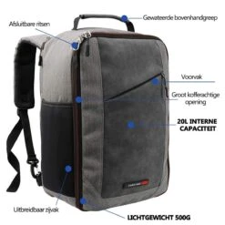CabinMax Manhatten – Handbagage 20L – Rugzak – Schooltas - 40x20x25 Cm – Compact Reistas – Lichtgewicht – Grijs/Rood -Reizen Verkoopwinkel 1200x1200 1113
