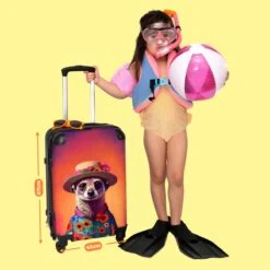 NoBoringSuitcases.com® Koffer Groot - Meerkat - Bloemen - Hoed - Dieren - Portret - Trolley Koffer Met TSA-slot - Met Wielen - 90 Liter - Reiskoffer - 66 Cm -Reizen Verkoopwinkel 1200x1200 422