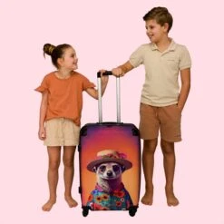 NoBoringSuitcases.com® Koffer Groot - Meerkat - Bloemen - Hoed - Dieren - Portret - Trolley Koffer Met TSA-slot - Met Wielen - 90 Liter - Reiskoffer - 66 Cm -Reizen Verkoopwinkel 1200x1200 423