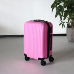 Handbagage Koffer 55cm Roze 4 Wielen Trolley Met Pin Slot
