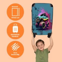 NoBoringSuitcases.com® Koffer Groot - Monstertruck - Verf - Graffiti - Roze - Neon - Trolley Koffer Met TSA-slot - Met Wielen - 90 Liter - Reiskoffer - 66 Cm -Reizen Verkoopwinkel 1200x1200 536
