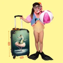 NoBoringSuitcases.com® Koffer Groot - Krokodil - Kroon - Goud - Ballet - Portret - Trolley Koffer Met TSA-slot - Met Wielen - 90 Liter - Reiskoffer - 66 Cm -Reizen Verkoopwinkel 1200x1200 566