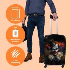 NoBoringSuitcases.com® Koffer Groot - Clown - Hoed - Kraag - Portret - Killer Clown - Trolley Koffer Met TSA-slot - Met Wielen - 90 Liter - Reiskoffer - 66 Cm -Reizen Verkoopwinkel 1200x1200 602