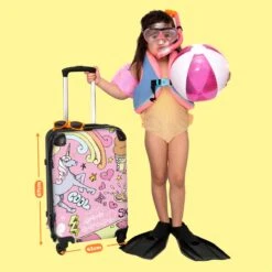 NoBoringSuitcases.com® Koffer Groot - Roze - Eenhoorn - Skateboard - Tekening - Trolley Koffer Met TSA-slot - Met Wielen - 90 Liter - Reiskoffer - 66 Cm -Reizen Verkoopwinkel 1200x1200 767