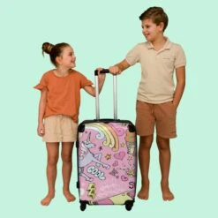 NoBoringSuitcases.com® Koffer Groot - Roze - Eenhoorn - Skateboard - Tekening - Trolley Koffer Met TSA-slot - Met Wielen - 90 Liter - Reiskoffer - 66 Cm -Reizen Verkoopwinkel 1200x1200 768