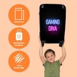 NoBoringSuitcases.com® Koffer Groot - Gaming - Quotes - Neon - Gaming Diva - Vrouwen - Trolley Koffer Met TSA-slot - Met Wielen - 90 Liter - Reiskoffer - 66 Cm -Reizen Verkoopwinkel 1200x1200 779