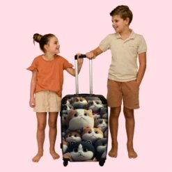 NoBoringSuitcases.com® Koffer Groot - Kat - Huisdieren - Poes - Bruin - Grijs - Trolley Koffer Met TSA-slot - Met Wielen - 90 Liter - Reiskoffer - 66 Cm -Reizen Verkoopwinkel 1200x1200 790