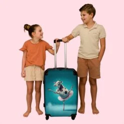 NoBoringSuitcases.com® Koffer Groot - Koe - Ballet - Portret - Blauw - Dieren - Trolley Koffer Met TSA-slot - Met Wielen - 90 Liter - Reiskoffer - 66 Cm -Reizen Verkoopwinkel 1200x1200 804