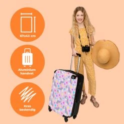 NoBoringSuitcases.com® Koffer Groot - Eenhoorn - Meisje - Patroon - Hartje - Trolley Koffer Met TSA-slot - Met Wielen - 90 Liter - Reiskoffer - 66 Cm -Reizen Verkoopwinkel 1200x1200 807