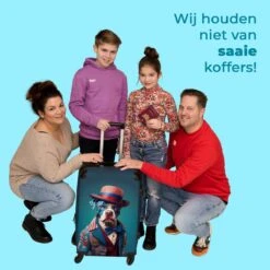 NoBoringSuitcases.com® Koffer Groot - Hond - Hoed - Colbert - Bloemen - Blauw - Trolley Koffer Met TSA-slot - Met Wielen - 90 Liter - Reiskoffer - 66 Cm -Reizen Verkoopwinkel 1200x1200 817