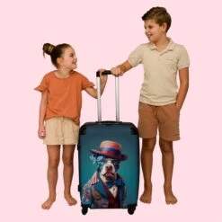 NoBoringSuitcases.com® Koffer Groot - Hond - Hoed - Colbert - Bloemen - Blauw - Trolley Koffer Met TSA-slot - Met Wielen - 90 Liter - Reiskoffer - 66 Cm -Reizen Verkoopwinkel 1200x1200 819