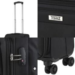 TravelZ Softspinner TSA Kofferset - 2-delig Handbagage + Grote Koffer 77cm - Dubbele Wielen - Zwart -Reizen Verkoopwinkel 1200x1200 952