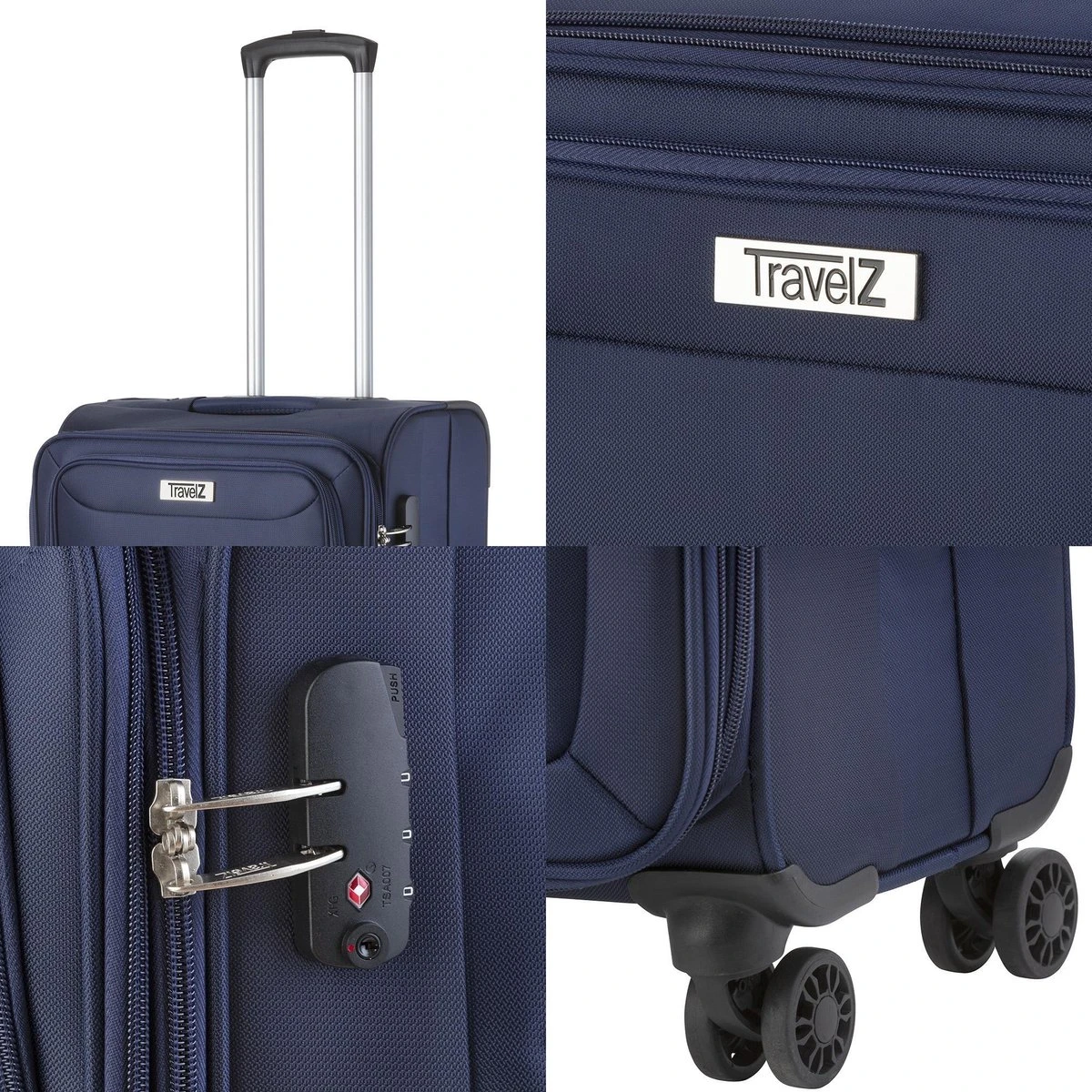 TravelZ Softspinner TSA Kofferset - 2-delig Handbagage + Grote Koffer 77cm - Dubbele Wielen - Blauw 5 TravelZ Softspinner TSA Kofferset - 2-delig Handbagage + Grote Koffer 77cm - Dubbele Wielen - Blauw - Afbeelding 5