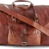 Merkloos Reistas Van ECHTE LEER - Sporttas - Weekendtas MALAGA Echte Leder - Cognac Bruin -HANDGEMAAKTE VINTAGE STIJL Duffel Tas