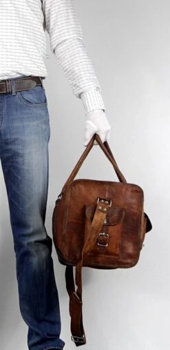 Merkloos Reistas Van ECHTE LEER - Sporttas - Weekendtas MALAGA Echte Leder - Cognac Bruin -HANDGEMAAKTE VINTAGE STIJL Duffel Tas -Reizen Verkoopwinkel 585x1200