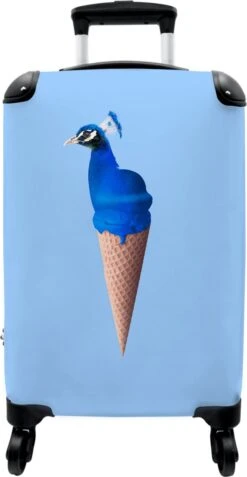 NoBoringSuitcases.com® Koffer - Reiskoffer Met Wielen - Pauw - IJshoorntjes - Blauw - IJs - Vogel - Handbagage Trolley - Past Binnen 55x40x20 Cm En 55x35x25 Cm - Fotokoffer -Reizen Verkoopwinkel 621x1200 1