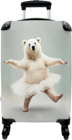 NoBoringSuitcases.com® Koffer - IJsbeer - Rok - Wit - Portret - Dieren - Trolley Op Wieltjes - Reiskoffer - Past Binnen 55x40x20 Cm En 55x35x25 Cm - Fotokoffer -Reizen Verkoopwinkel 621x1200 2