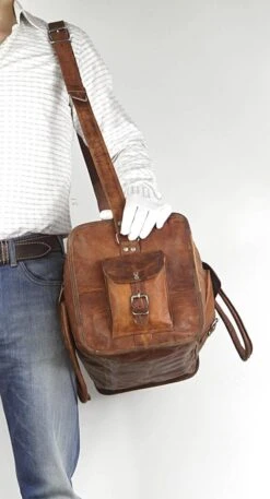 Merkloos Reistas Van ECHTE LEER - Sporttas - Weekendtas MALAGA Echte Leder - Cognac Bruin -HANDGEMAAKTE VINTAGE STIJL Duffel Tas -Reizen Verkoopwinkel 649x1200 3