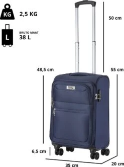 TravelZ Softspinner TSA Kofferset - 2-delig Handbagage + Grote Koffer 77cm - Dubbele Wielen - Blauw 15 TravelZ Softspinner TSA Kofferset - 2-delig Handbagage + Grote Koffer 77cm - Dubbele Wielen - Blauw -Reizen Verkoopwinkel 893x1200