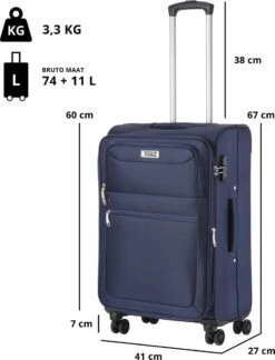 TravelZ Softspinner TSA Kofferset - 3-delige Zachte Trolleyset - Dubbele Wielen En Voorvakken Blauw -Reizen Verkoopwinkel 914x1200