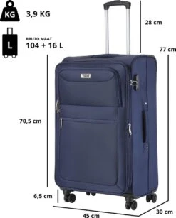 TravelZ Softspinner TSA Kofferset - 2-delig Handbagage + Grote Koffer 77cm - Dubbele Wielen - Blauw 13 TravelZ Softspinner TSA Kofferset - 2-delig Handbagage + Grote Koffer 77cm - Dubbele Wielen - Blauw -Reizen Verkoopwinkel 965x1200 2