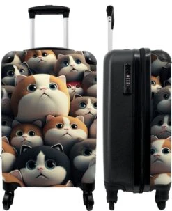 NoBoringSuitcases.com® Koffer - Handbagagekoffer - Kat - Dieren - Poes - Patronen - Trolley Op Wieltjes - Past Binnen 55x40x20 Cm En 55x35x25 Cm - Reiskoffers