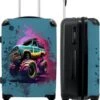 NoBoringSuitcases.com® Koffer Groot - Monstertruck - Verf - Graffiti - Roze - Neon - Trolley Koffer Met TSA-slot - Met Wielen - 90 Liter - Reiskoffer - 66 Cm