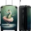 NoBoringSuitcases.com® Koffer Groot - Krokodil - Kroon - Goud - Ballet - Portret - Trolley Koffer Met TSA-slot - Met Wielen - 90 Liter - Reiskoffer - 66 Cm